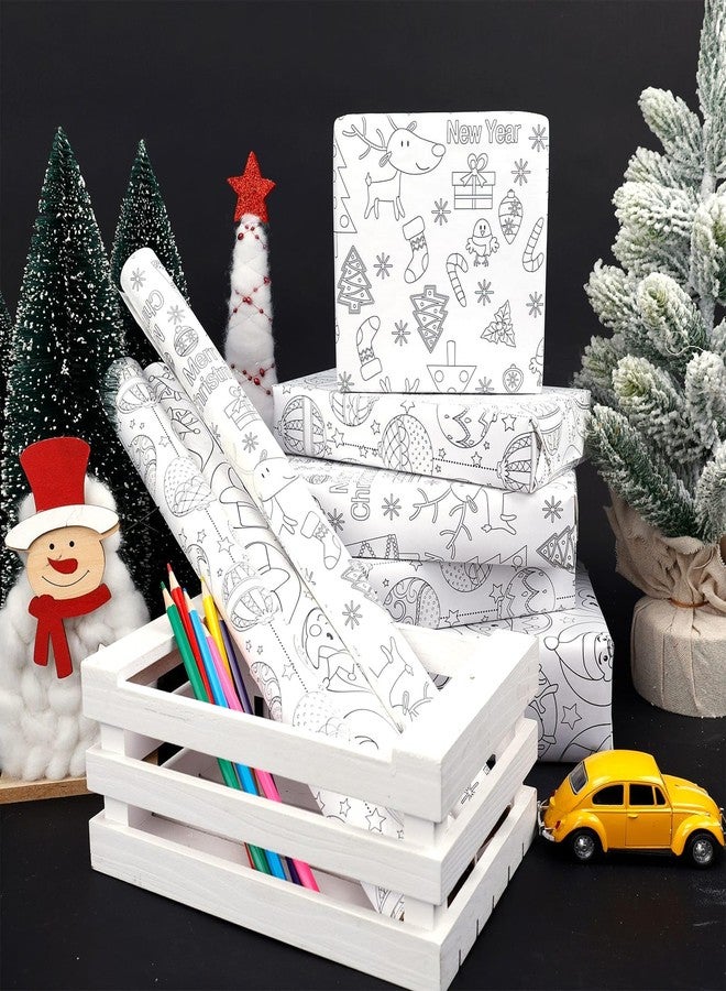 Chochkees Craft Christmas Gift Wrap Design, with 6 Color Pencils Included, White Craft Wrapping Paper Roll, 17.5" X 180" Inch - 15' Ft. Xmas Wrapping Paper Roll, Pack of 3, DIY Christmas - Image 3